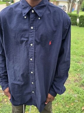 Polo by Ralph Lauren Navy Button-Down Shirt with Red Pony